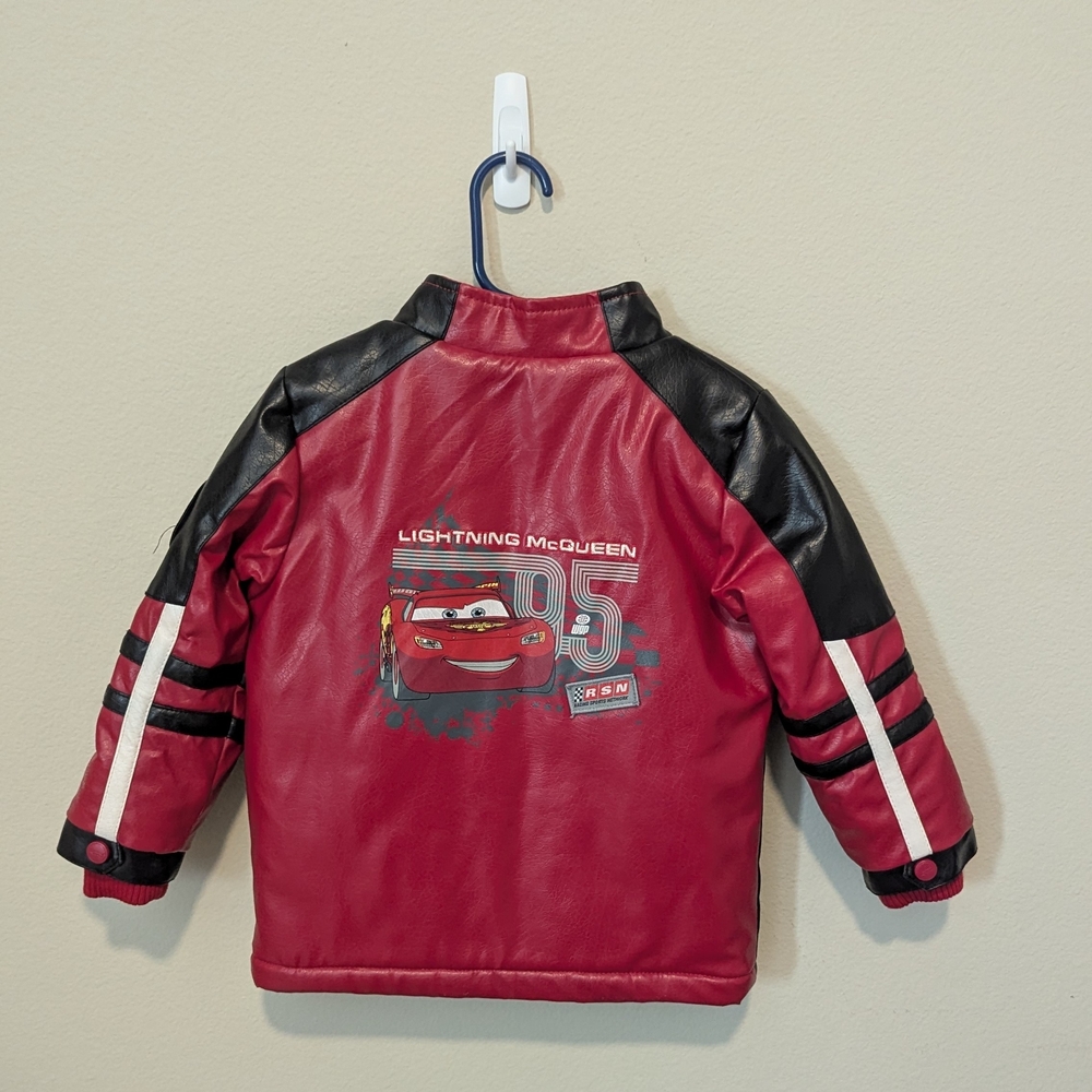 Lightning McQueen Cars Kids Boys Faux Leather Jacket Size 4T - Picture 2 of 8